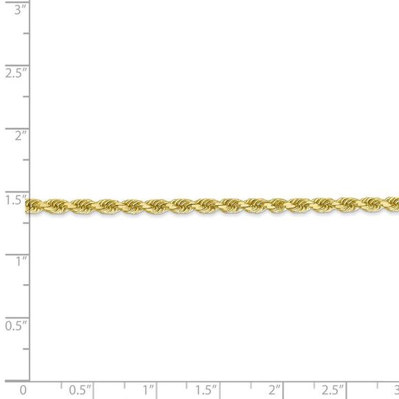 3.25mm, 10k Yellow Gold Diamond Cut Solid Rope Chain Necklace, 28 Inch - Picture 4 of 7